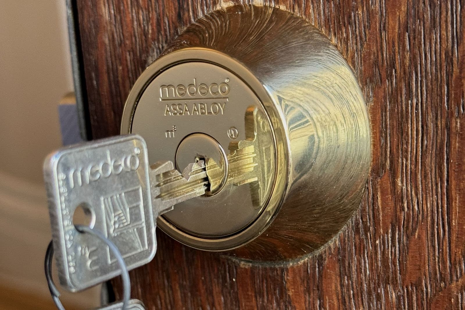 Deadbolt installation in progress