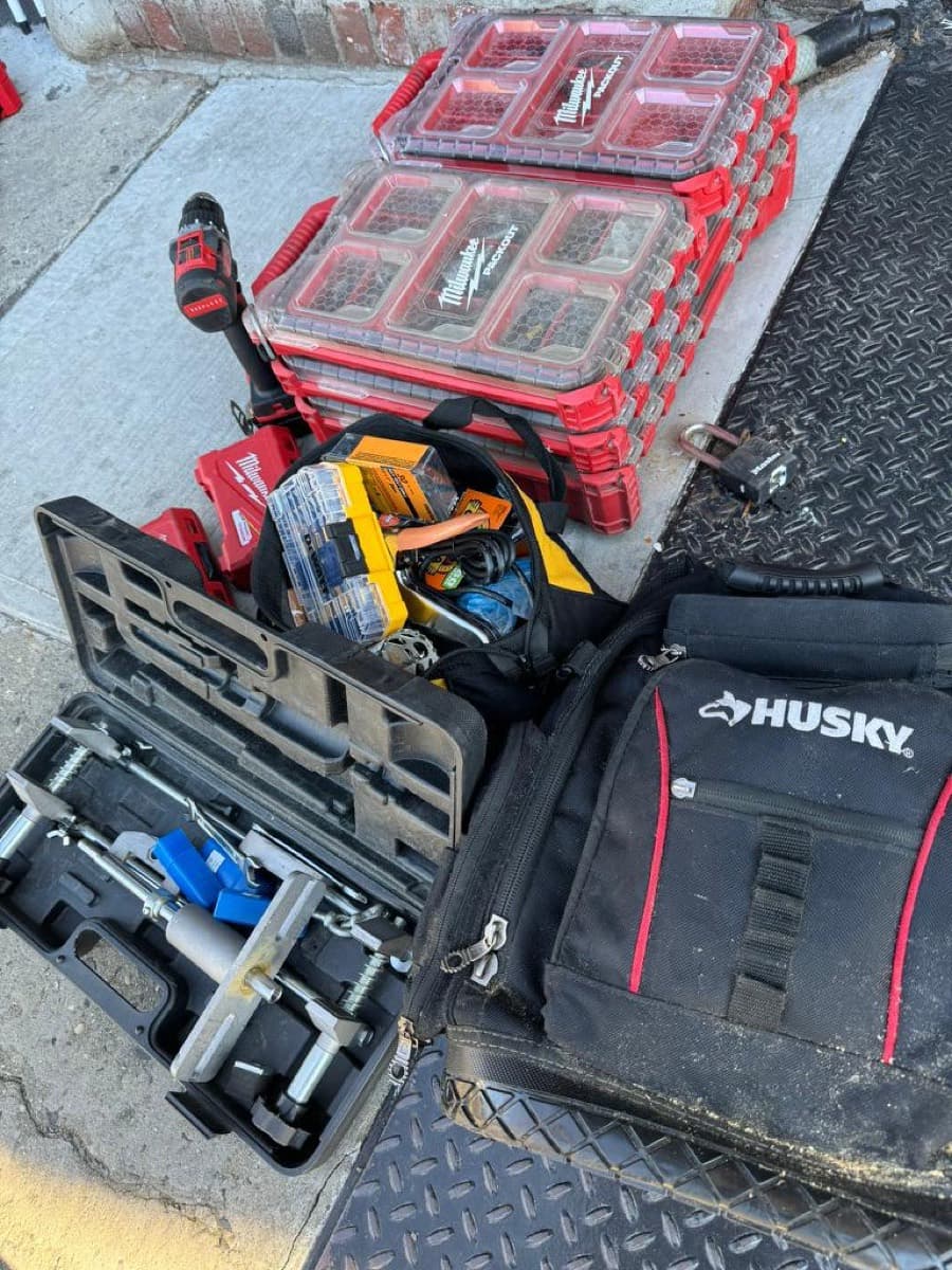 Organized tool cases on the truck gate